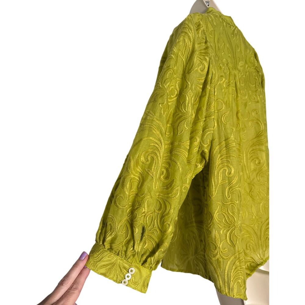 Anthropologie Pilcro Bella Embroidered Semi Sheer Button Down Blouse Green Sz XS - Picture 14 of 14
